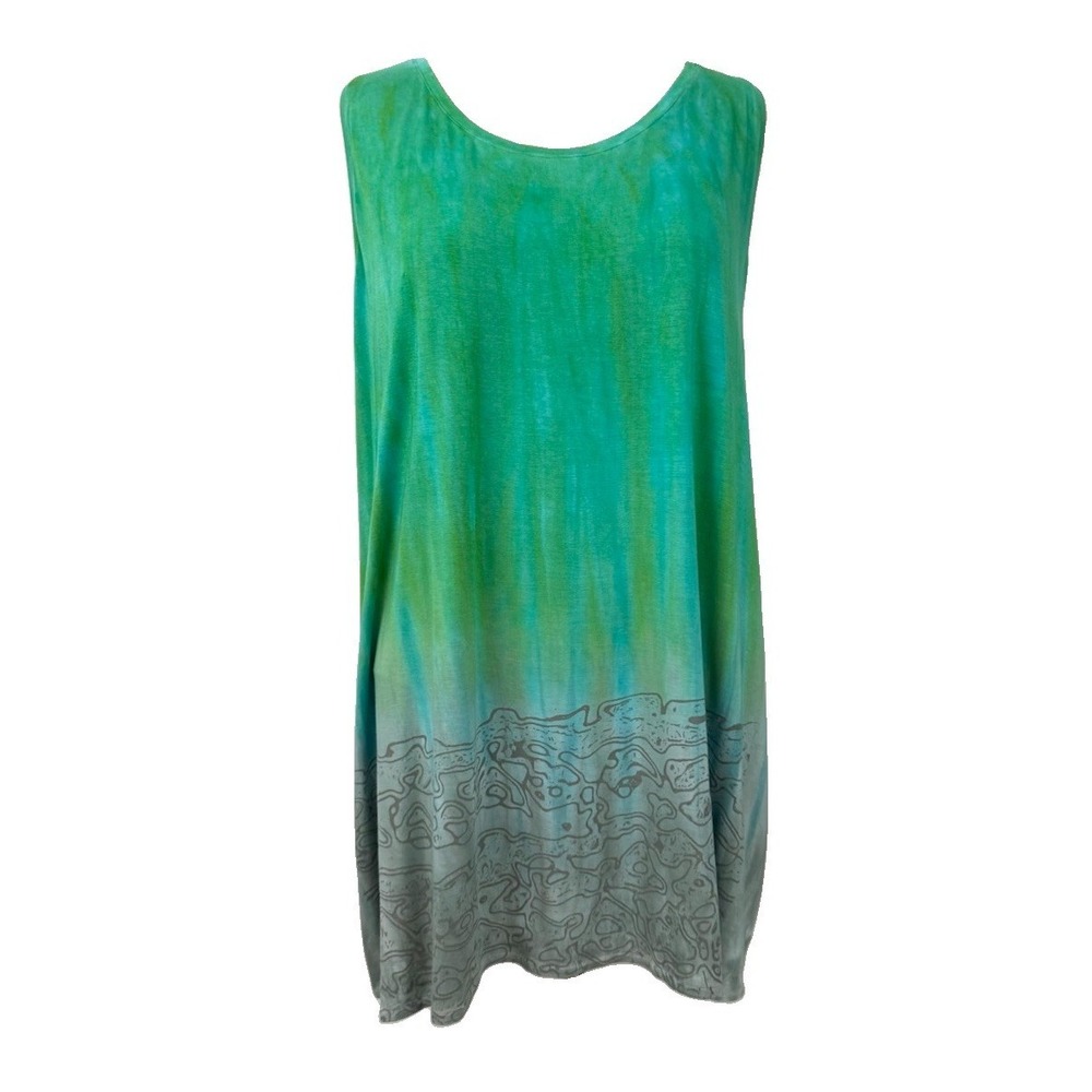 ART OF CLOTH Green Tunic Mini Dress TOP 2X Tank Lagenlook Boho Artsy Festival